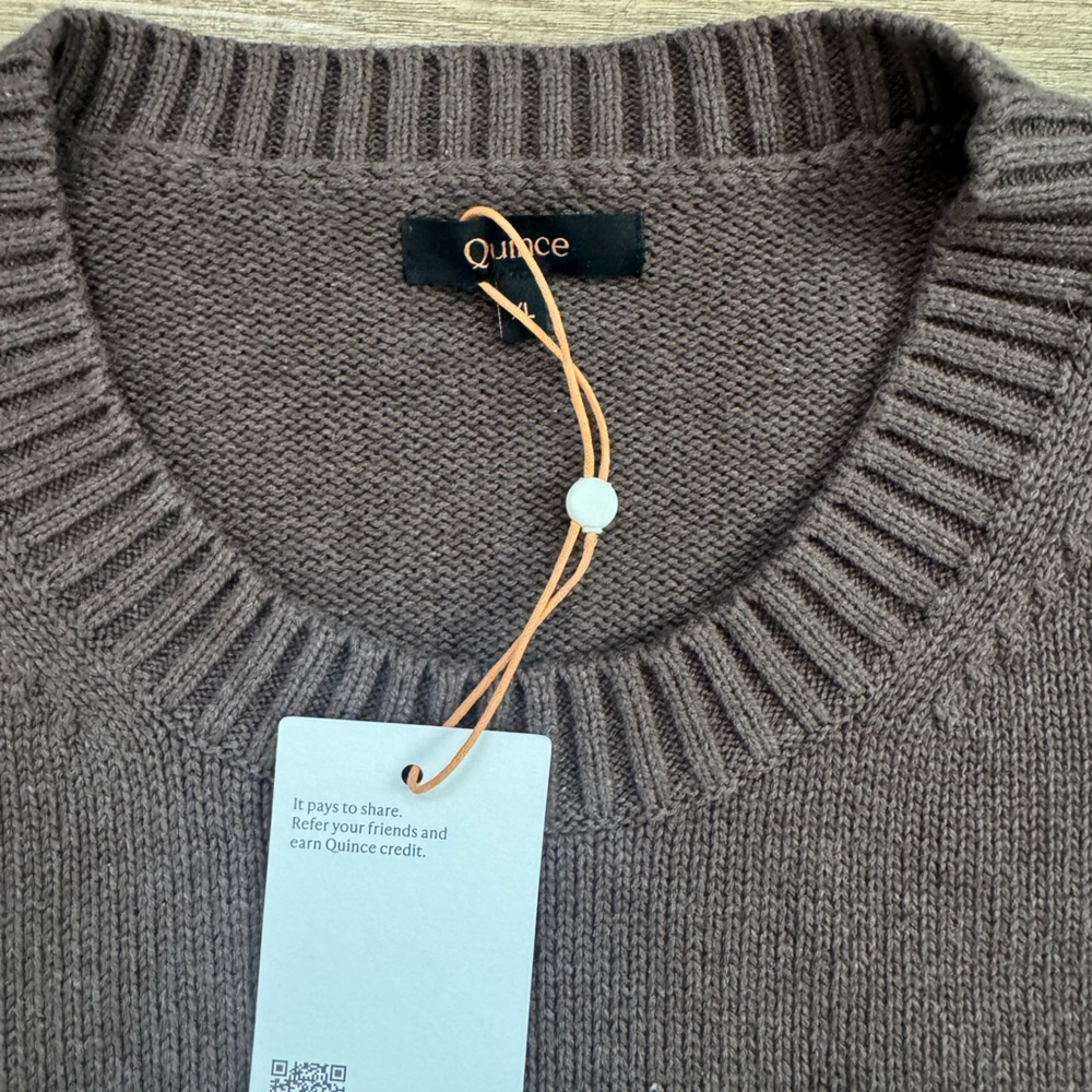 Quince Womens 100% Organic Cotton Boyfriend Crew Sweater Heather Brown XL - Picture 3 of 4